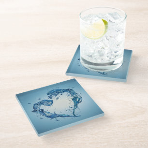Heart-Shaped Water Splashes Glass Coaster