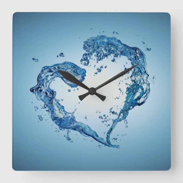 Heart-Shaped Water Splashes Square Wall Clock (Front)