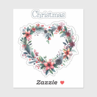 Heart-shaped Watercolor Floral Wreath - Christmas