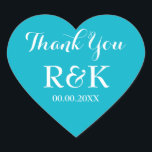 Heart shaped wedding envelope seals favour sticker<br><div class="desc">Stylish Heart shaped wedding favour thank you stickers. Aqua / turquoise blue and white or custom background colour. Elegant script typography. Use as romantic envelope seals / sealers or as chic monogrammed wedding favour label for thanking guests. Cute love symbol shape with stylish text. Also handy for other occasions like...</div>