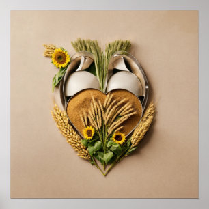 Heart-Shaped Wheat and Sunflower Organic Food Conc Poster
