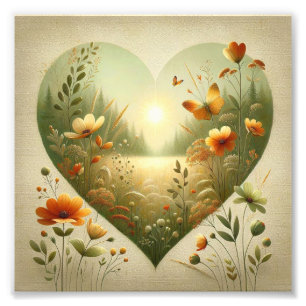 Heart Shaped Wildflower Meadow Botanical Nature  Photo Print