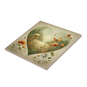Heart Shaped Wildflower Meadow Botanical Nature Tile