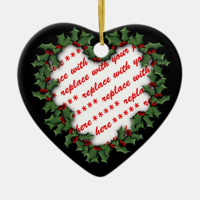 Heart Shaped Wreath Christmas Photo Frame Ceramic Ornament (Front)