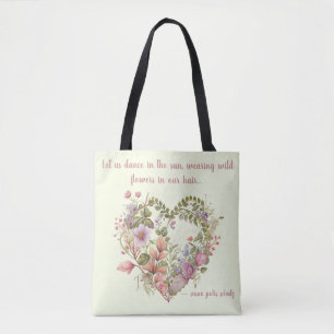 Heart Shaped Wreath of Ferns and Wildflowers Tote Bag