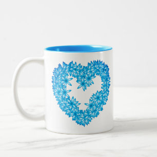 Heart Shaped Wreath of Flowers, Pastel Blue Two-Tone Coffee Mug