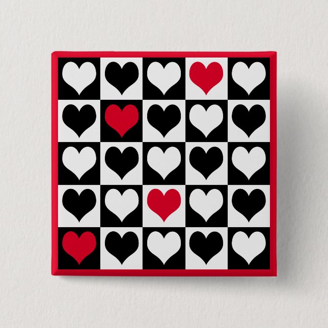 Heart shapes 2 inch square button (Front)
