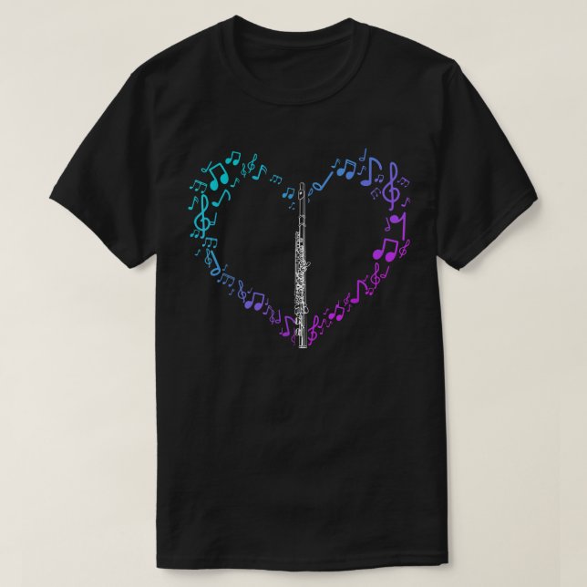 Heart Sheet Music Clef Transverse Flute 1074 T-Shirt (Design Front)