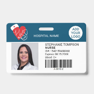 Heart sign blue professional nurse photo logo code badge