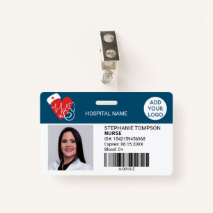Heart sign blue professional nurse photo logo code badge