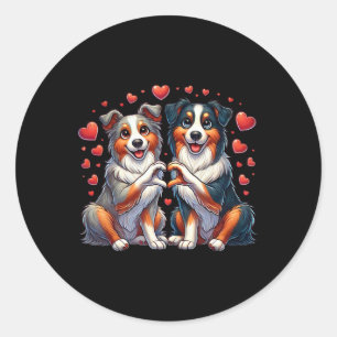 Heart Sign Hand Australian Shepherd Valentine Dog Classic Round Sticker