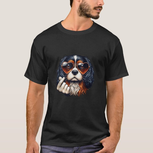 Heart Sign Hand Dog Cavalier King Charles Spaniel  T-Shirt (Front)