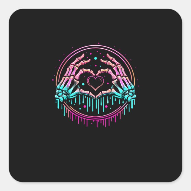 Heart Sign Skeleton Hand - Spooky Skeleton Hallowe Square Sticker (Front)