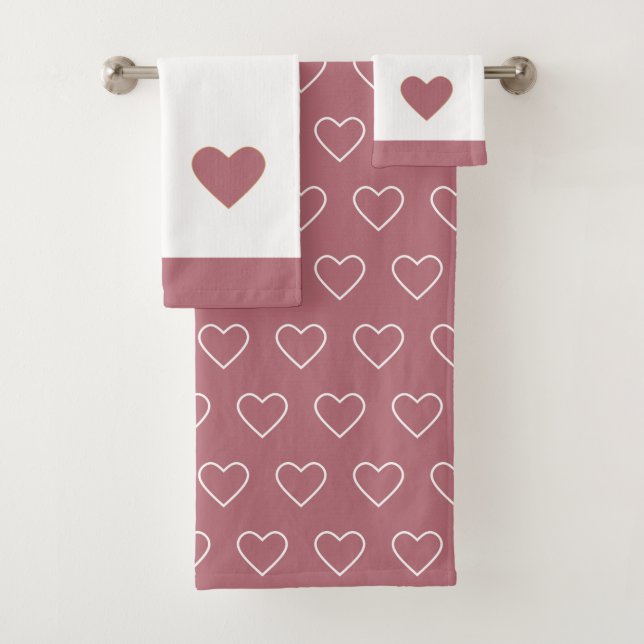 Heart Silhouettes on Rose Gold & White Bath Towel  (Insitu)