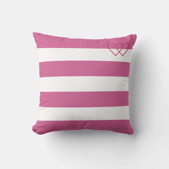 Heart silhouettes on rose gold & white striped throw pillow (Front)