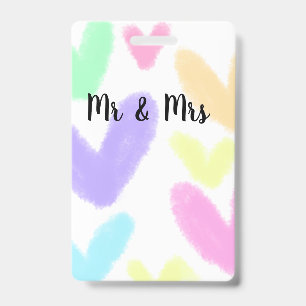 Heart simple minimal text style wedding Mr & mrs c Badge