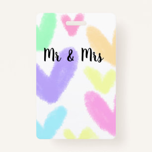 Heart simple minimal text style wedding Mr & mrs c Badge