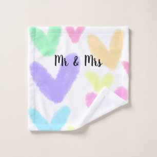 Heart simple minimal text style wedding Mr & mrs c Bath Towel Set