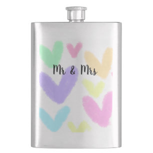Heart simple minimal text style wedding Mr & mrs c Hip Flask