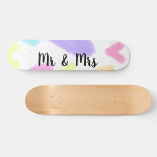 Heart simple minimal text style wedding Mr & mrs c Skateboard