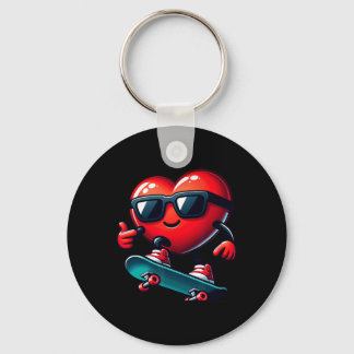 Heart Skateboarding Skateboarder Valentines Day Va Keychain