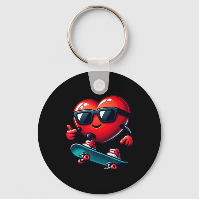 Heart Skateboarding Skateboarder Valentines Day Va Keychain (Front)