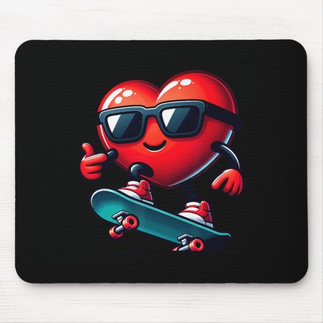 Heart Skateboarding Skateboarder Valentines Day Va Mouse Pad (Front)