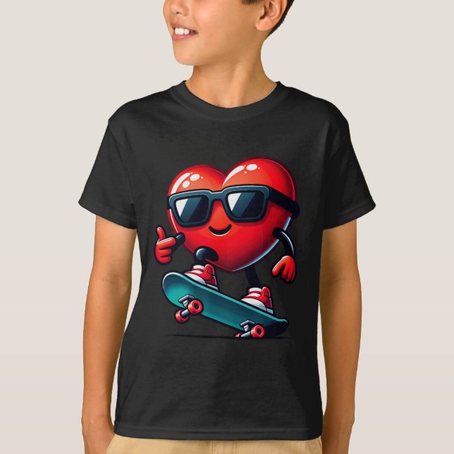 Heart Skateboarding Skateboarder Valentines Day Va T-Shirt (Front)