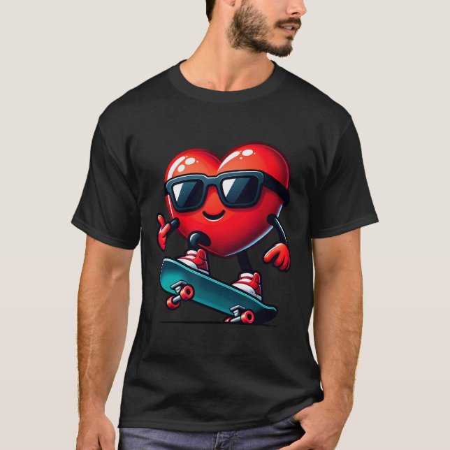 Heart Skateboarding Skateboarder Valentines Day Va T-Shirt (Front)