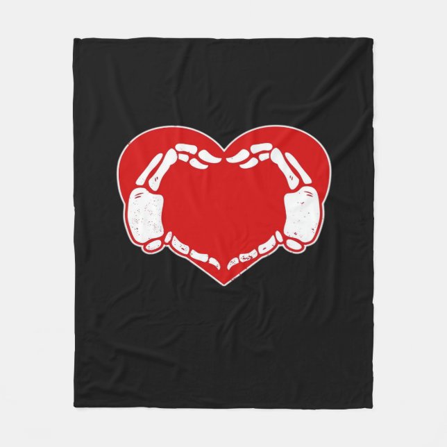 Heart Skeleton Hands Gothic Valentine Red Classic Fleece Blanket (Front)