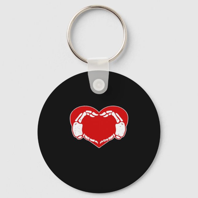 Heart Skeleton Hands Gothic Valentine Red Classic Keychain (Front)