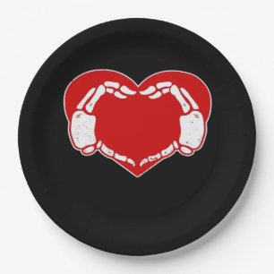 Heart Skeleton Hands Gothic Valentine Red Classic Paper Plate