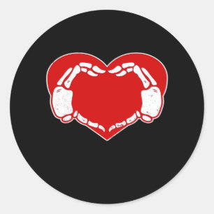 Heart Skeleton Hands Gothic Valentine Red Classic Round Sticker