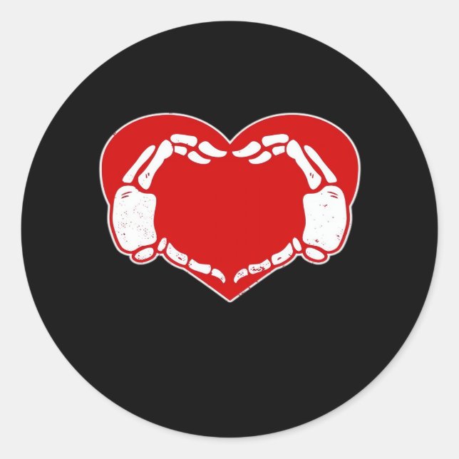 Heart Skeleton Hands Gothic Valentine Red Classic  Round Sticker (Front)