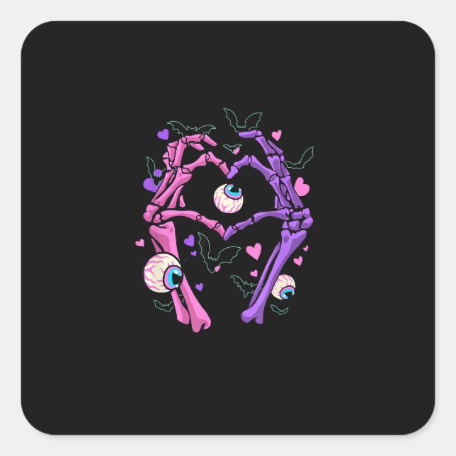 Heart Skeleton Hands - Halloween Pastel Goth Eyeba Square Sticker (Front)