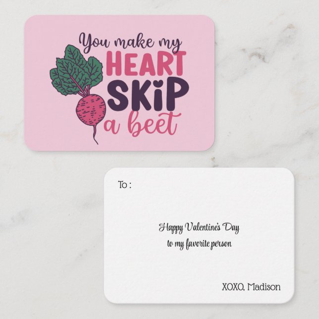 Heart Skip A Beet Funny Pun Cute Valentine's Day Card (Front/Back)