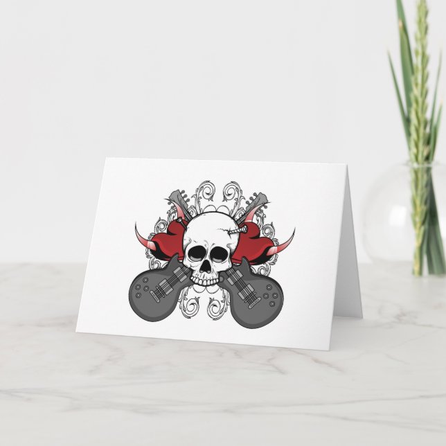 Heart Skull Guitar Holiday Card (Front)