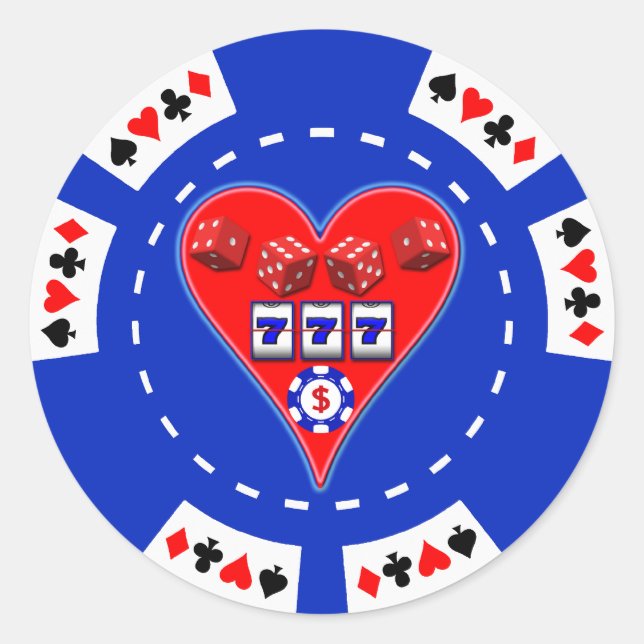 HEART SLOTS AND DICE POKER CHIP CLASSIC ROUND STICKER (Front)
