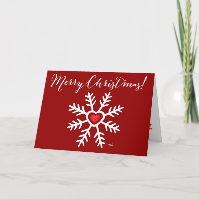 Heart Snowflake Christmas | red Holiday Card (Front)