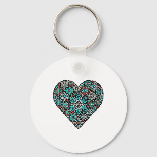 Heart snowflakes snowboarding skiing christmas keychain