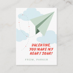 Heart Soar Paper Airplane Classroom Valentine Card