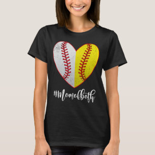 Heart Softball Baseball Mom Of Both Mother's Day M T-Shirt