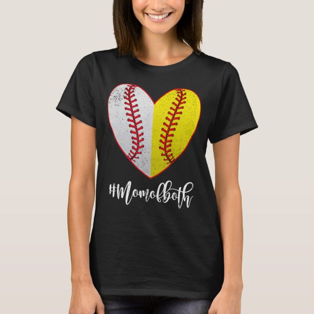 Heart Softball Baseball Mom Of Both Mother's Day M T-Shirt (Front)
