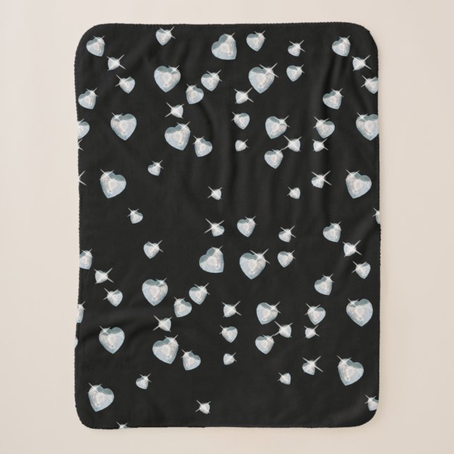 Heart Sparkle Diamonds Sherpa Blanket (Front)