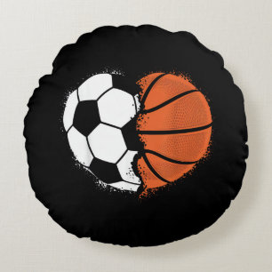 Heart Sports Soccer Basketball Ball Lover Valentin Round Pillow