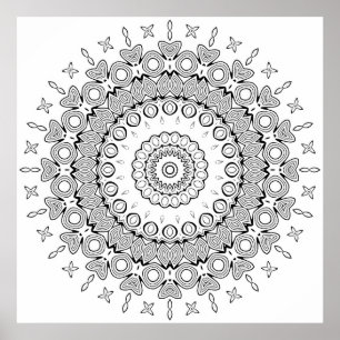 Heart Star Mandala Colouring Page Intricate Design Poster