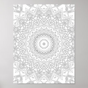 Heart Starburst Mandala Coloring Page Pattern Poster