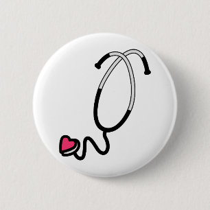 Heart Stethoscope 2 Inch Round Button