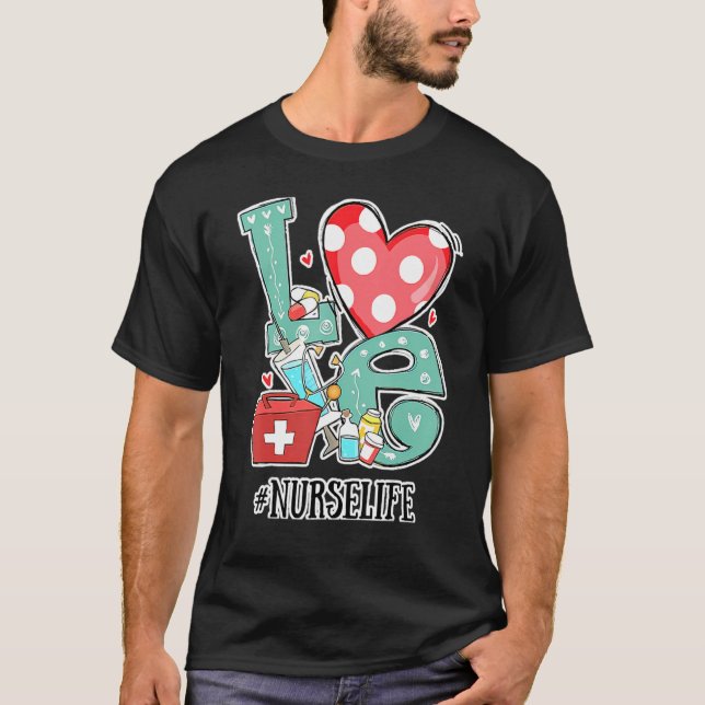 Heart Stethoscope Cute Love Nursing Valentines Day T-Shirt (Front)