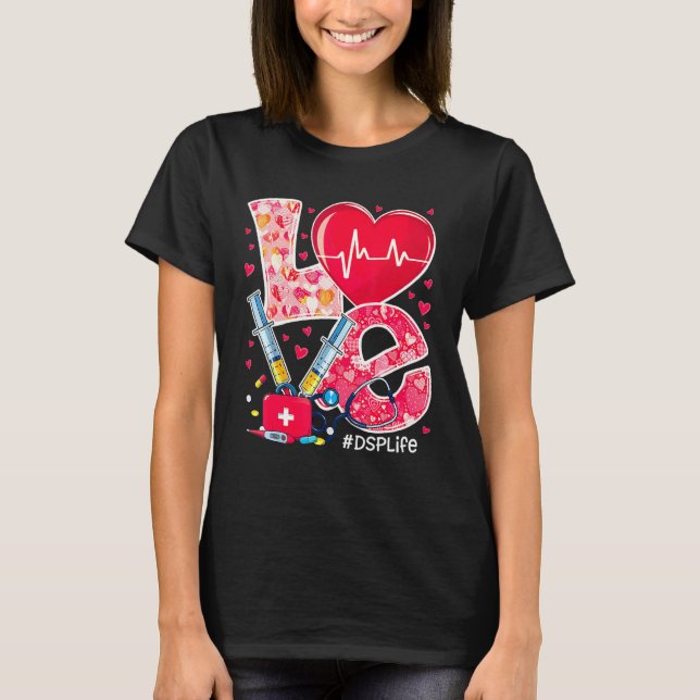 Heart Stethoscope Cute Love Nursing Valentines Dsp T-Shirt (Front)